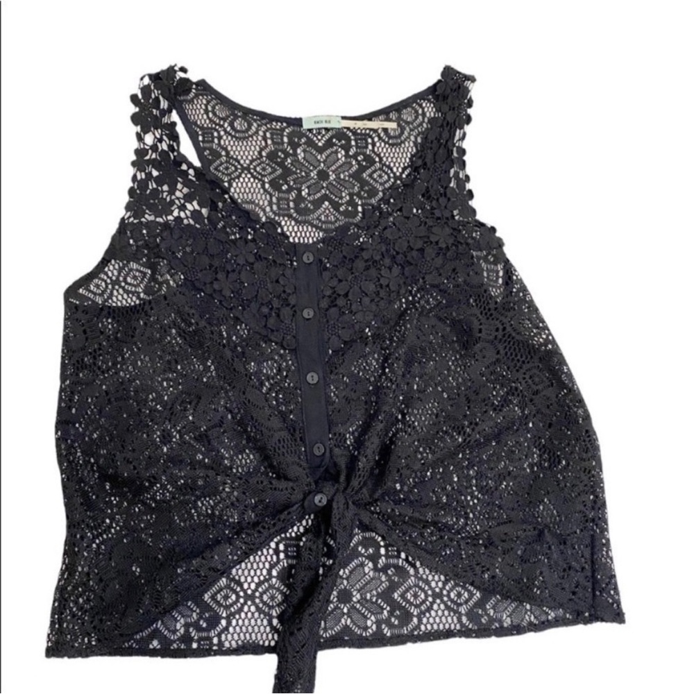 Kimchi Blue Urban Outfitters Black Lace Tie Front Cropped Top, Size Medium - Picture 3 of 9